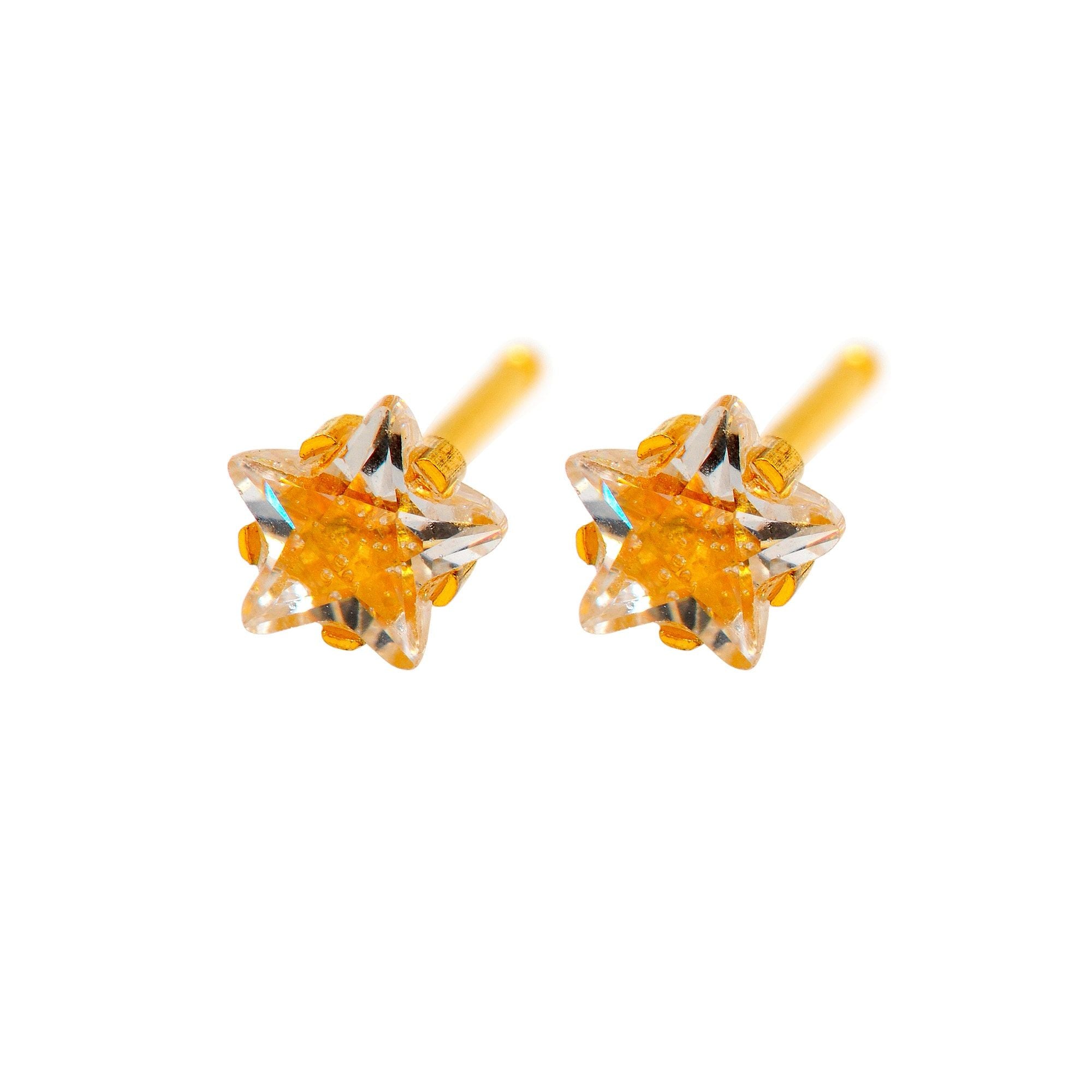 Caflon Fashion Sense Gold Plated Cubic Zirconia Star Earring, 5mm