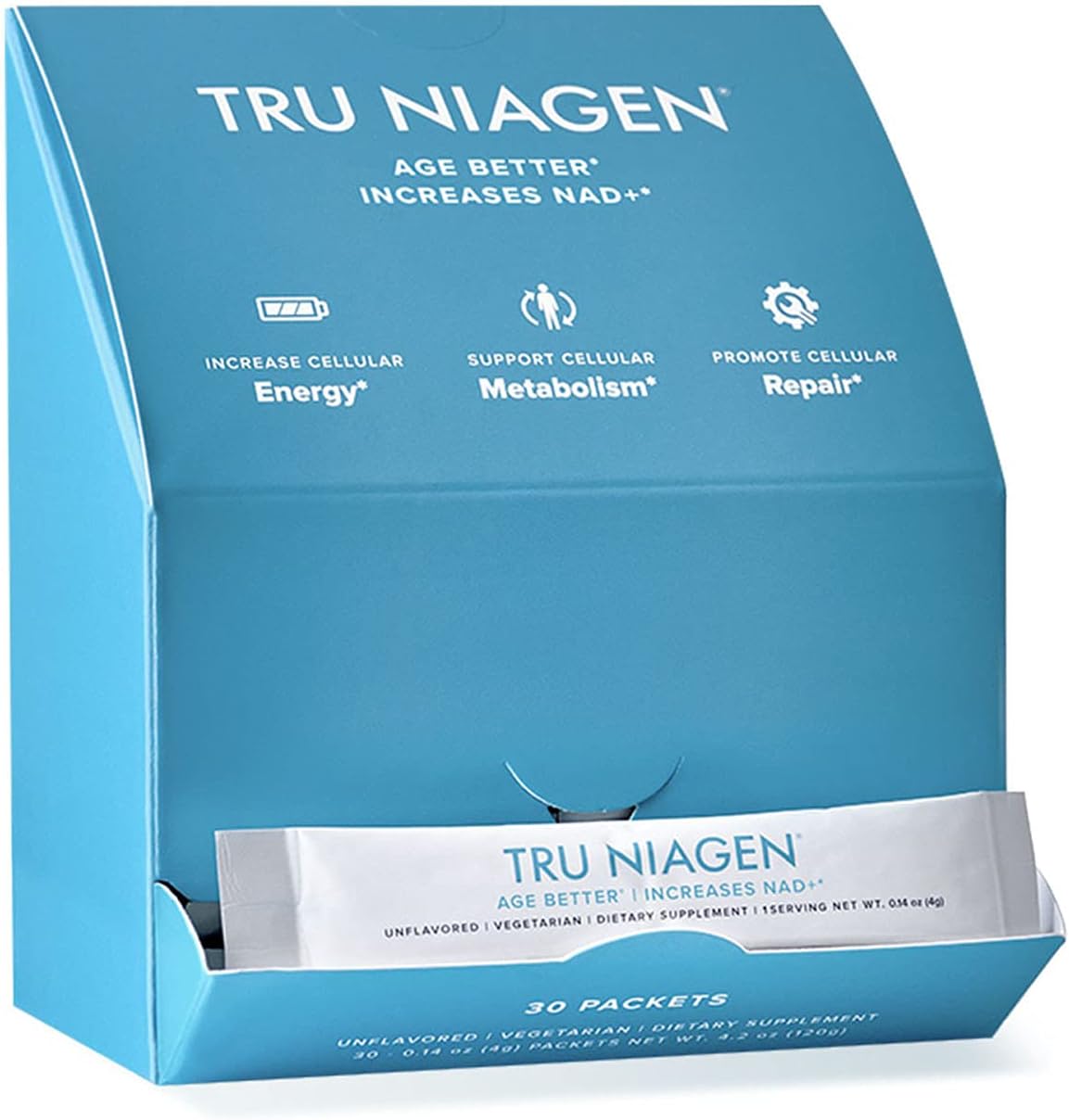 TRU NIAGEN NAD+ Booster with Hydration & Prebiotic Support 30ct/300mg Stick Packs: On-The-Go Supplement