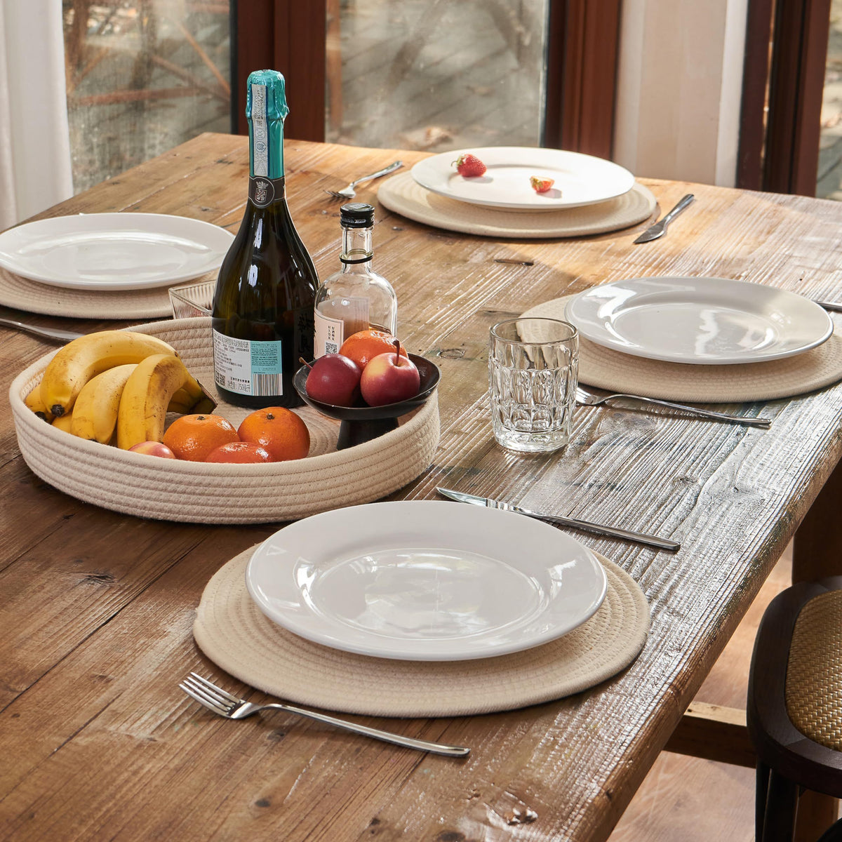 Non-Slip Heat Resistant Woven Cotton Rope Round Placemats