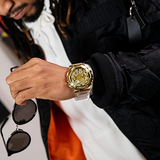 Casio G-SHOCK Metal Covered Analog-Digital Watch with Gold Bezel, GM-110SG-9A