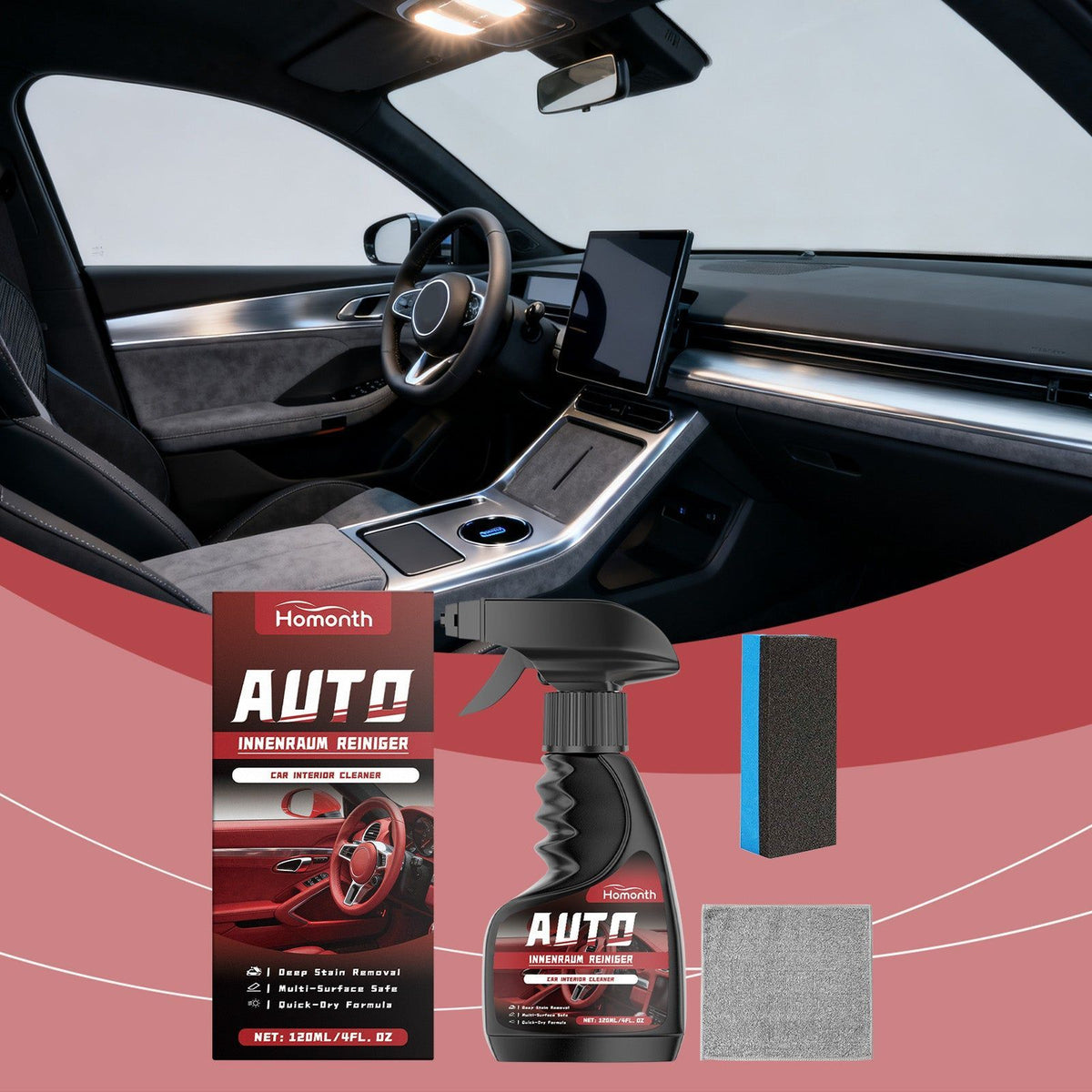 Car Interior Cleaning Kit, Multi-Material Surface Decontamination, Fast Stain Removal ,1set