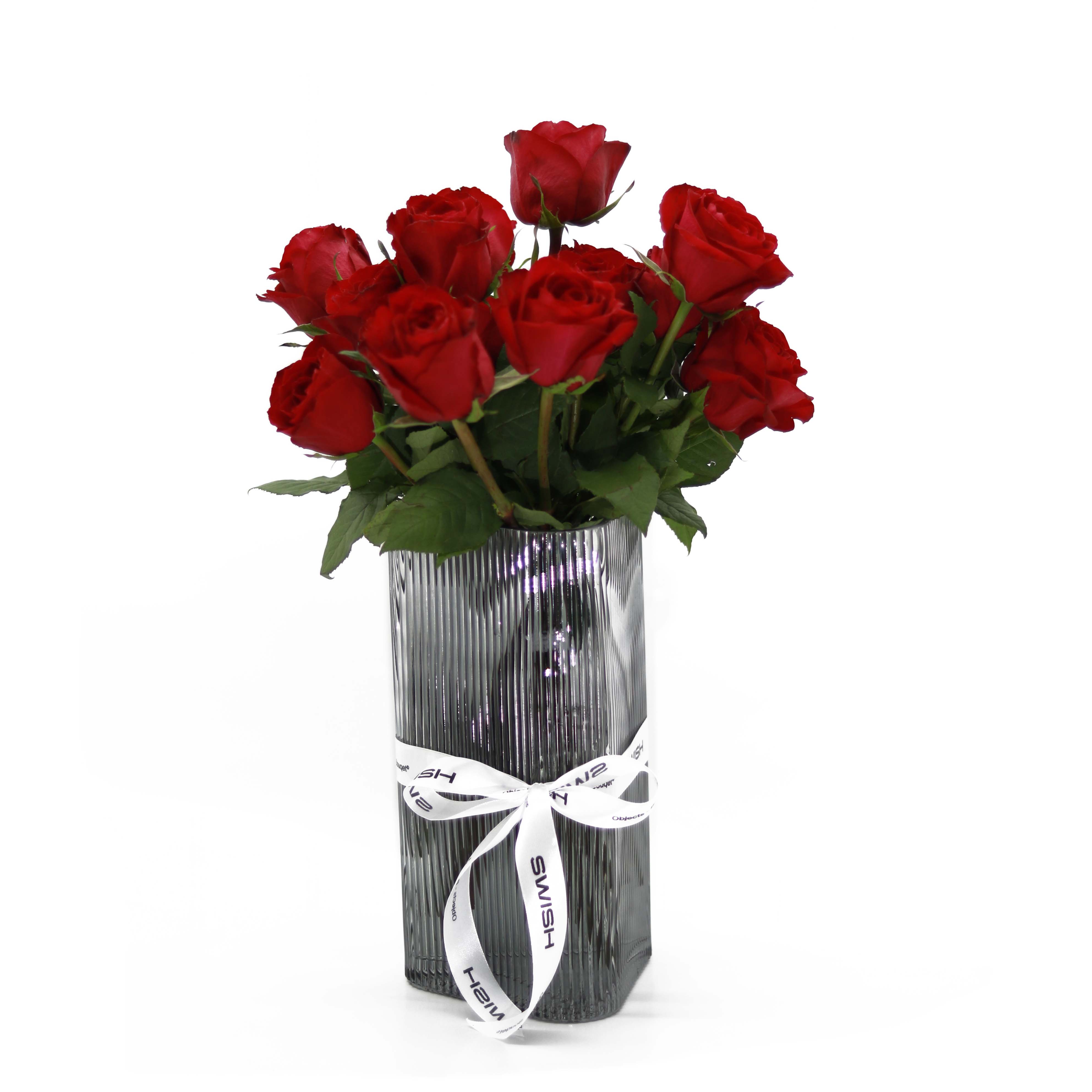 Modern Fluted Smoked Glass Column Vase