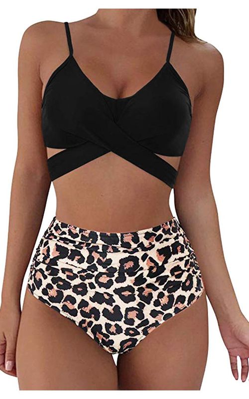 Womens Bikini High Waisted Swimsuits Sexy Leopard Print Bathing Swimwear