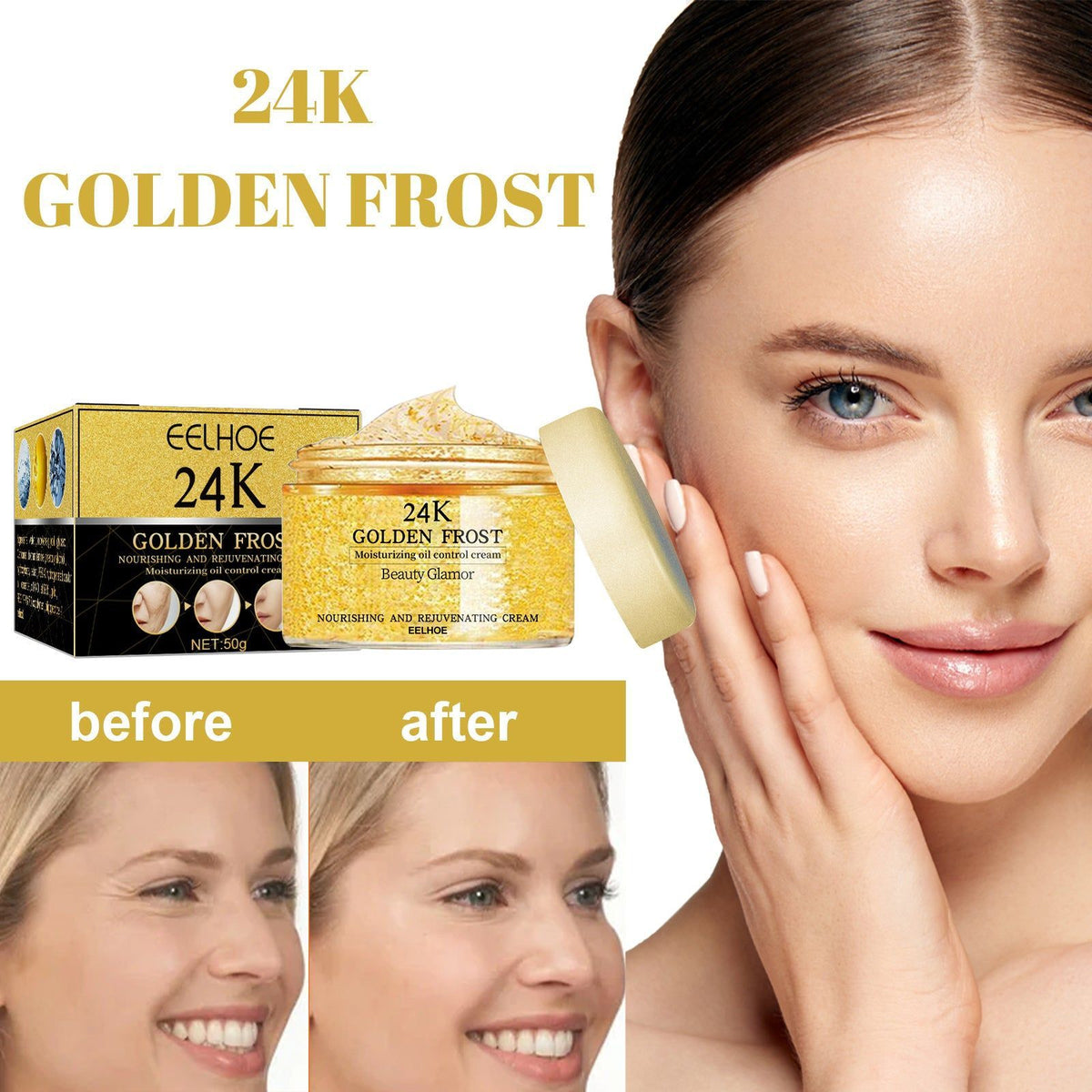 24K Gold Eye Cream for Wrinkle Repair, Dark Circles, Hydrating, Anti-Aging ,50g
