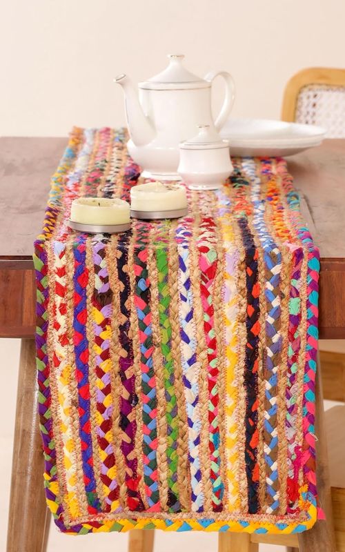 Indian Handmade Jute and Cotton Dining Table Runner