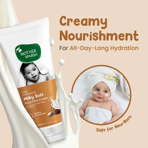 Mother Sparsh Milky Soft Baby Face Cream | Daily Moisturizing Face Cream for Babies With Coconut Oil, Milk Protein & Vitamin B5 |(50g)