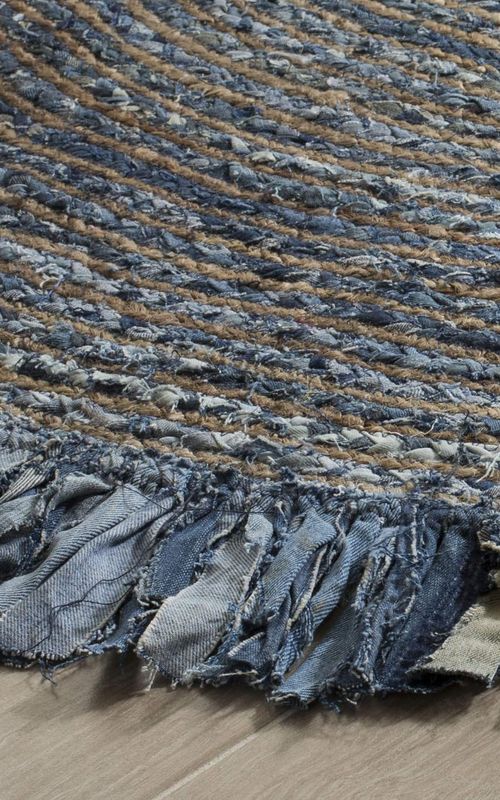 Handmade Denim Round Rug with Fringe | Recycled Cotton Boho Area Rug