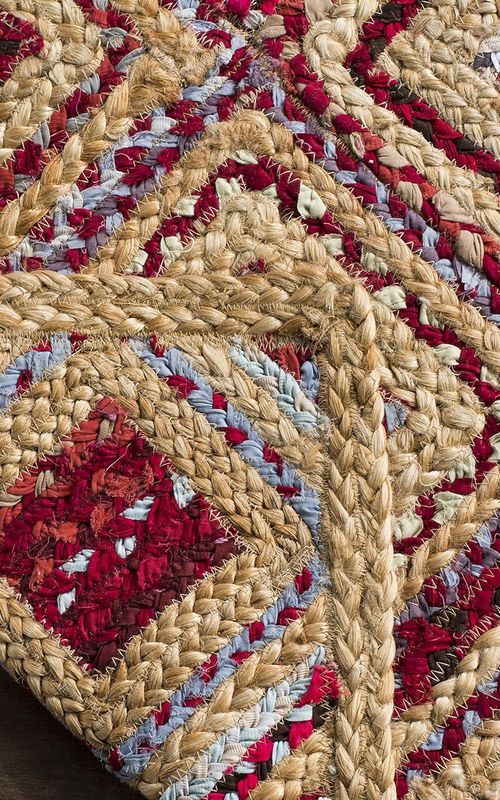 Multicolor Cotton & Jute Round Rug Square Pattern | Handwoven Boho Geometric Area Rug