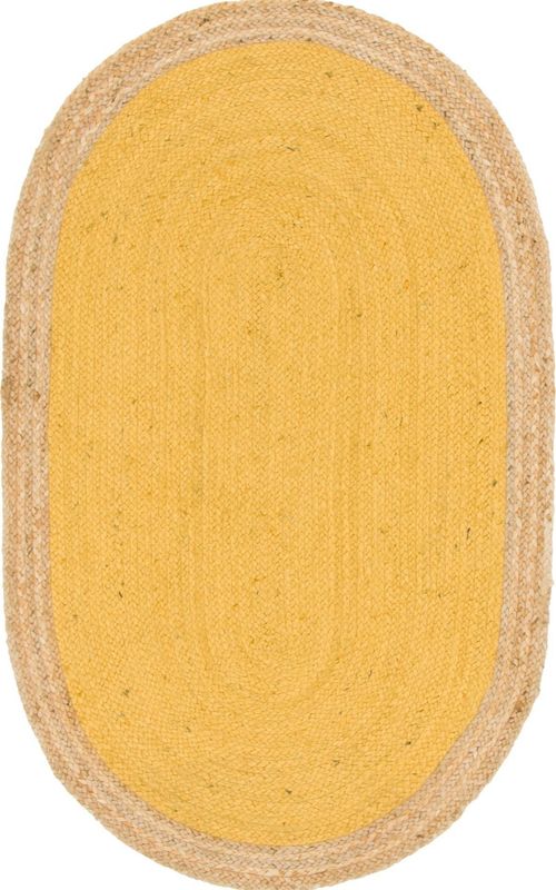 Handmade Round Yellow & Natural Jute Rug – Inner Yellow with Natural Border | Eco-Friendly Area Rug