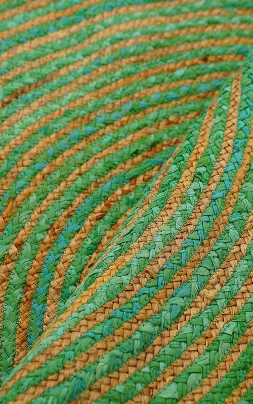 Green Jute Rectangular Rug Geometric Pattern | Handwoven Natural Fiber Area Carpet