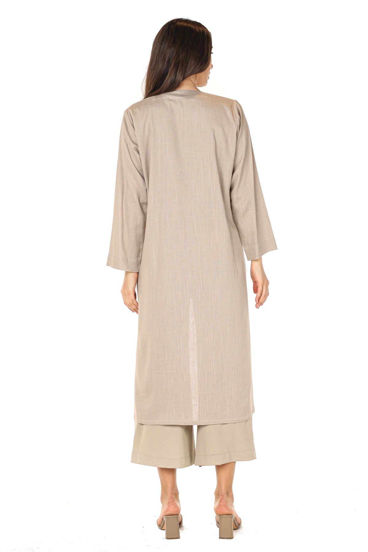 MOiSTREET Beige Embroidered Jacket and Pants with Crepe Top