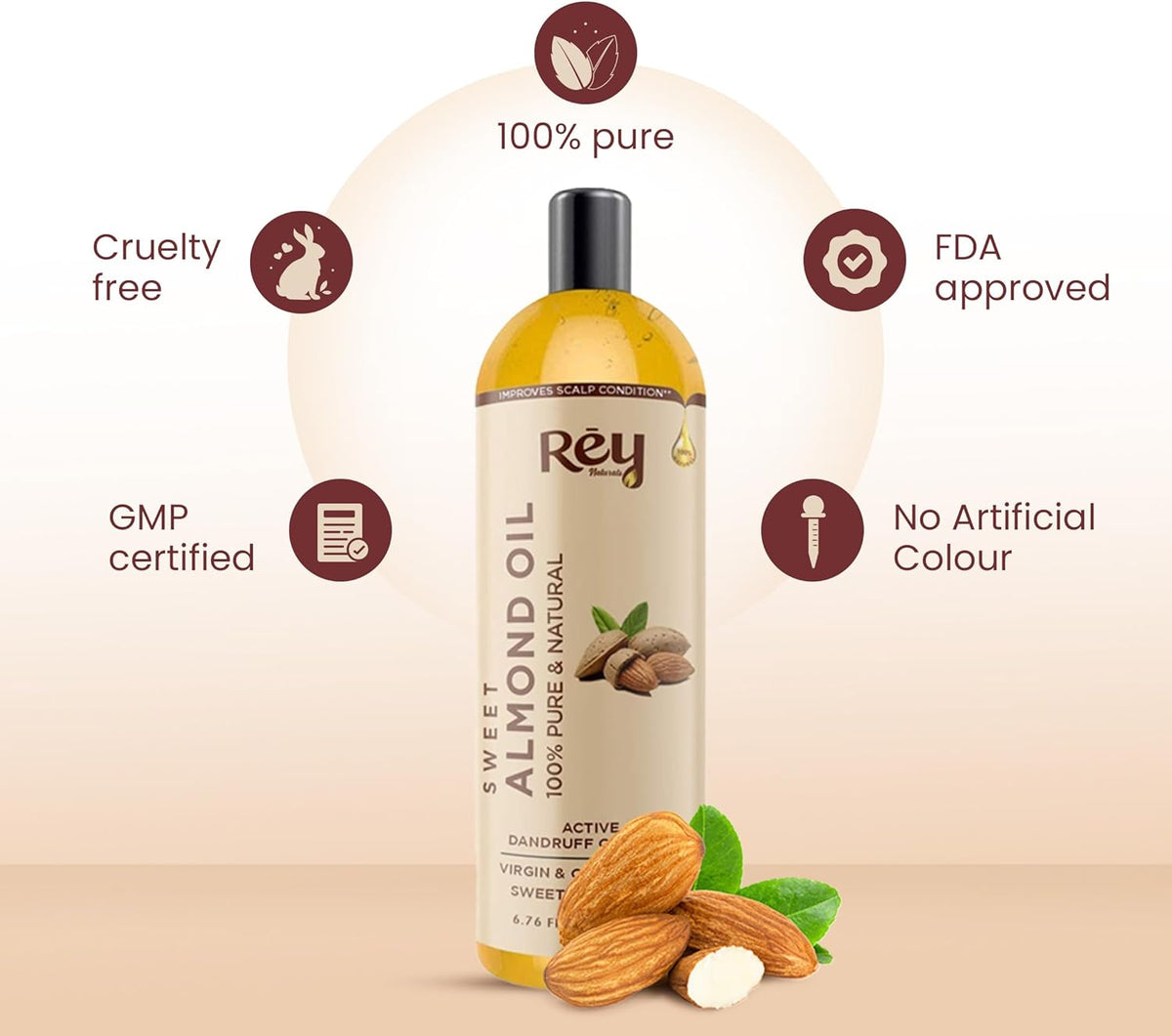 Rey Naturals Cold Pressed Castor Oil & Sweet Almond Oil for hair & skin 200 ml