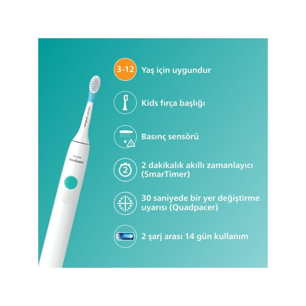 Philips Sonicare For Kids Rechargeable Toothbrush With Sticker Gift For Children / Precision Sonic Brush - HX3601/01