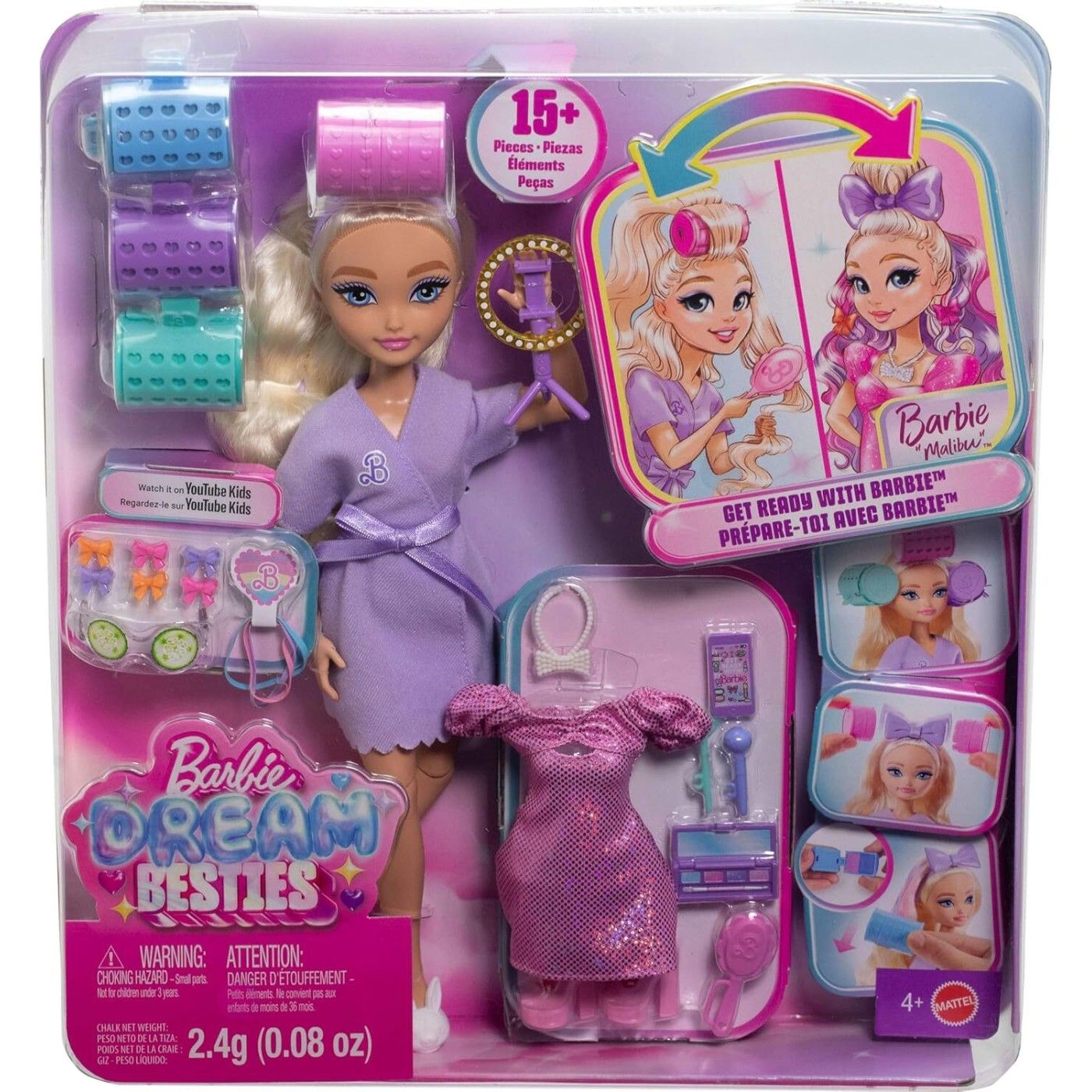 Barbie Dream Get Ready Malibu Fashion Doll, Stylized Hair with Surprise Accessories & 15+ Looks