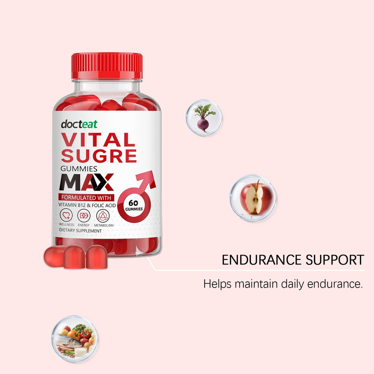 Boost Men's Energy with Male Care Gummies, Vitality Support, Daily Power ,60gummies