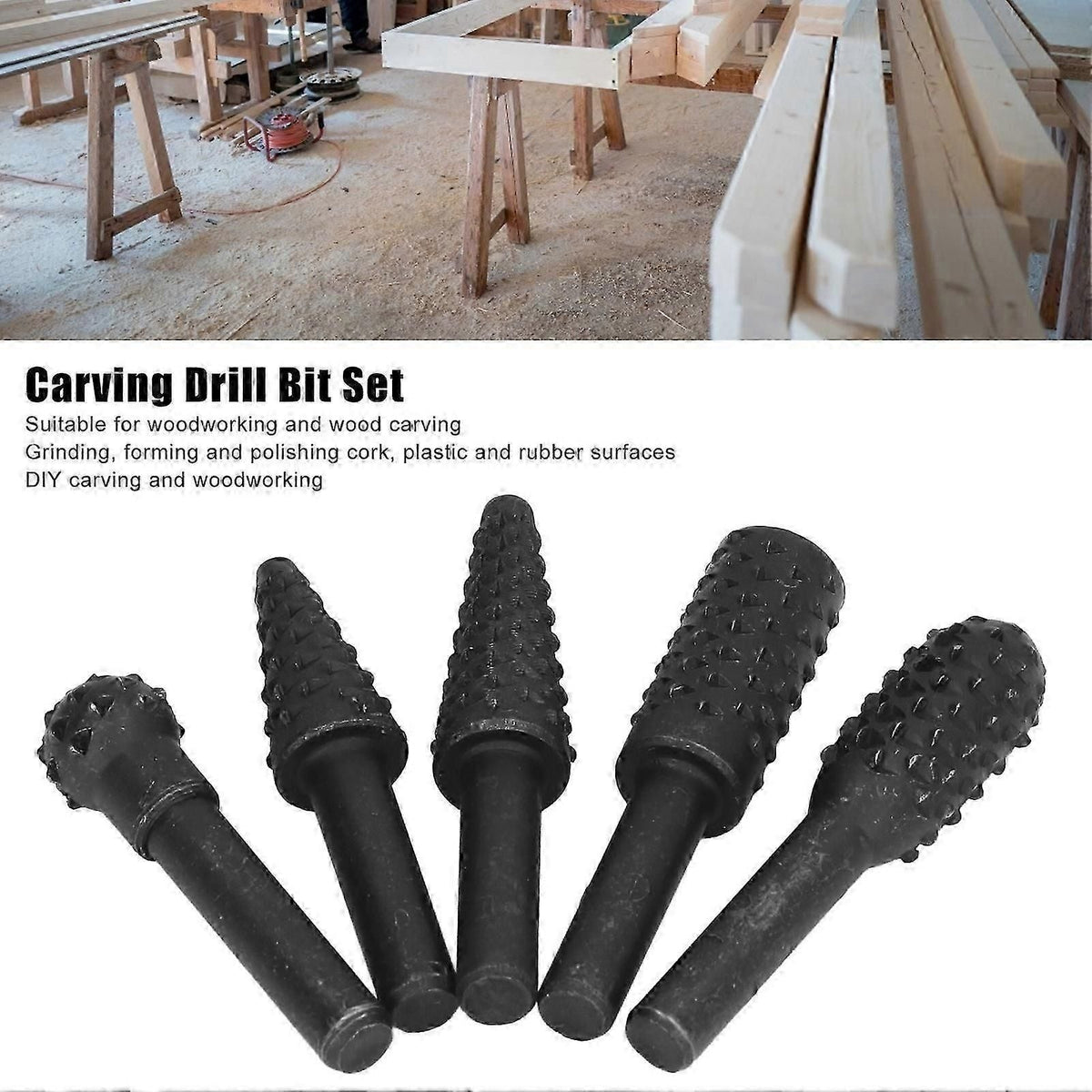 5pcs Rotary Burr File Bit Hss Woodworking Carving Drill Diy Cutting Tools 1/4in Shank