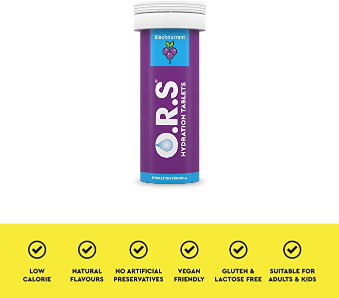 O.R.S Hydration Tablets With Electrolytes, Vegan, Gluten And Lactose Free Formula - Blackcurrant Flavour 24'S
