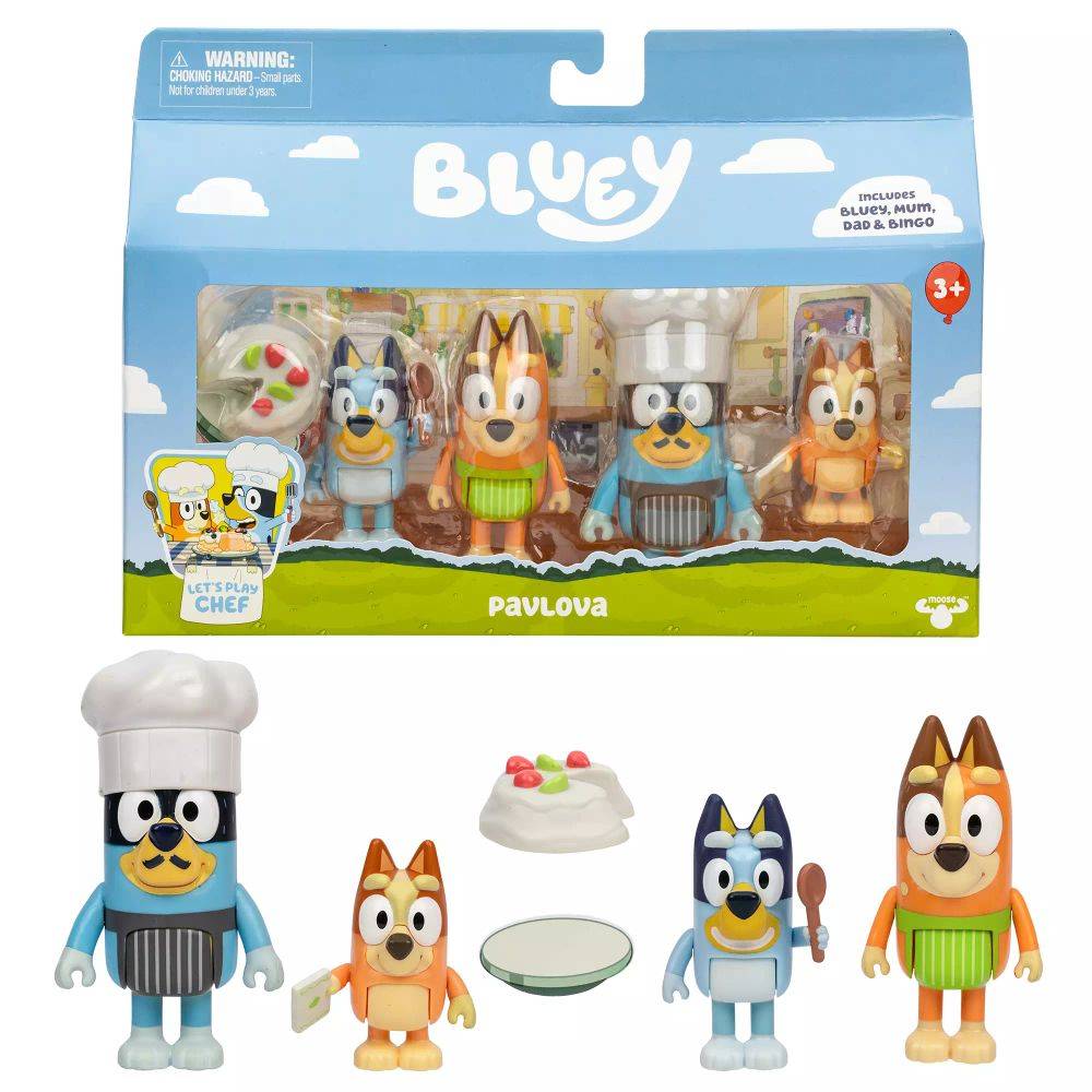 Bluey Lets Play Chef Series 13 Pavlova Figure Pack (6.35-7.6cm, Pack of 4), 3+ years