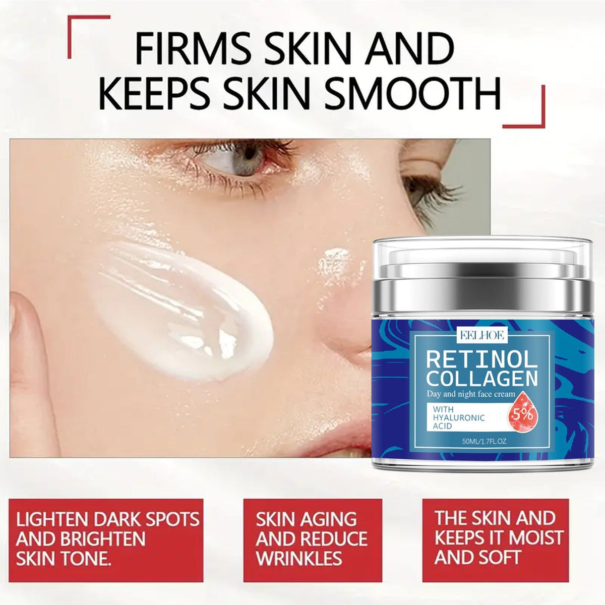 Retinol Collagen Cream Fade Fine Lines, Tighten Skin, Brighten, Moisturize ,50ml