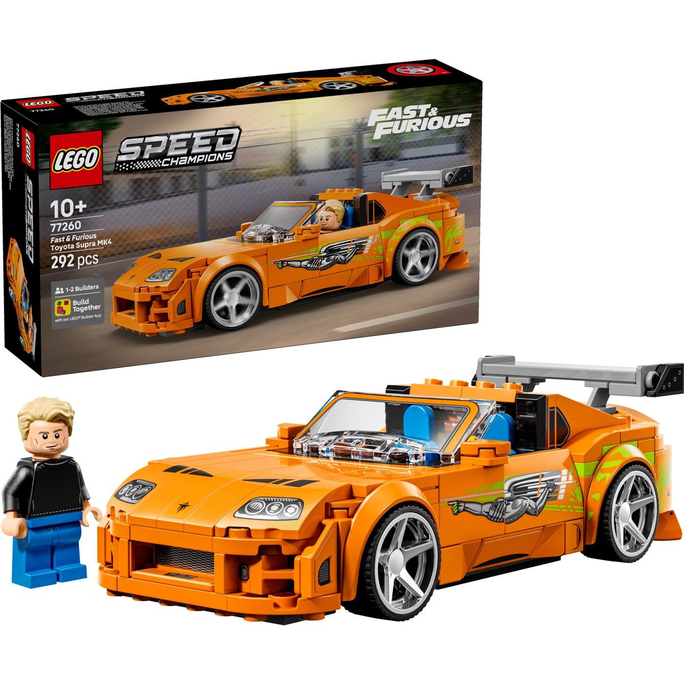 LEGO Speed Champions The Fast and the Furious Toyota Supra MK4 Building Set, 292 Pieces, For Age 10+ Years