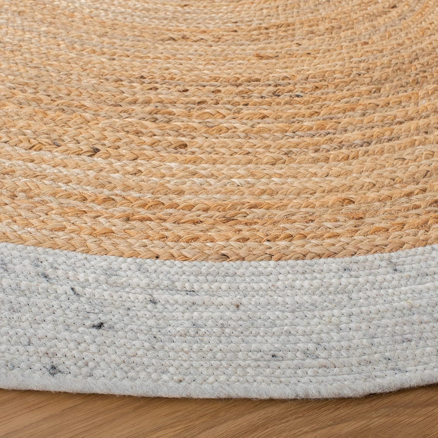 White Border & Center Jute Round Rug | Dual Tone Handwoven Natural Area Carpet
