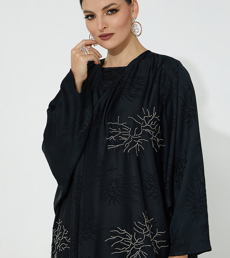 MOiSTREET  Black Jacquard Embroidered Abaya