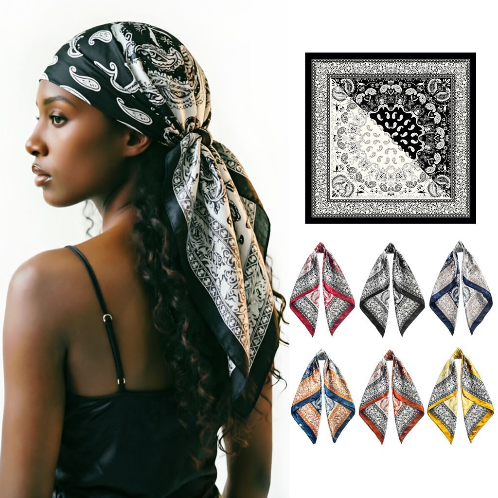 6Pcs Paisley Satin Silk Square Scarf Set for Women 90cm
