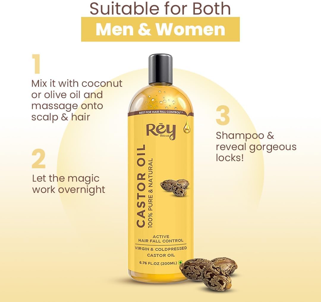 Rey Naturals Cold Pressed Castor Oil For Hair Growth 200 ml
