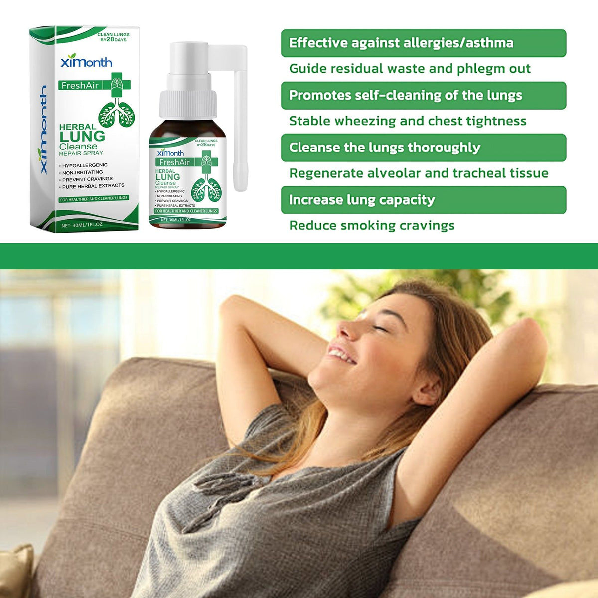 Body Care Spray, Gentle Moisturizing, Respiratory Relief, Natural Lung Detox ,30ml