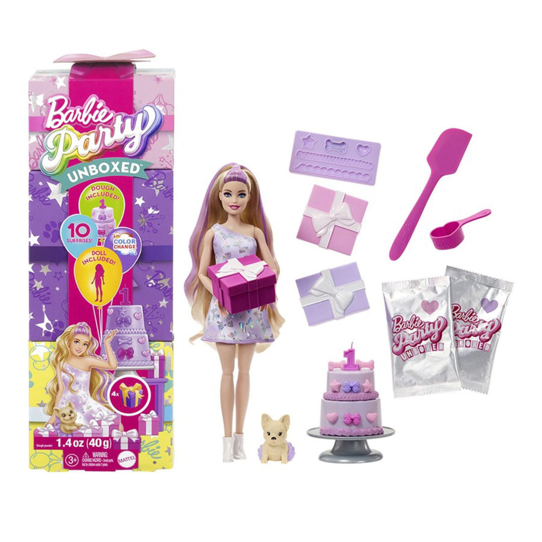 Barbie Party Unboxed Pet Birthday Bows Doll Playset, 15cm