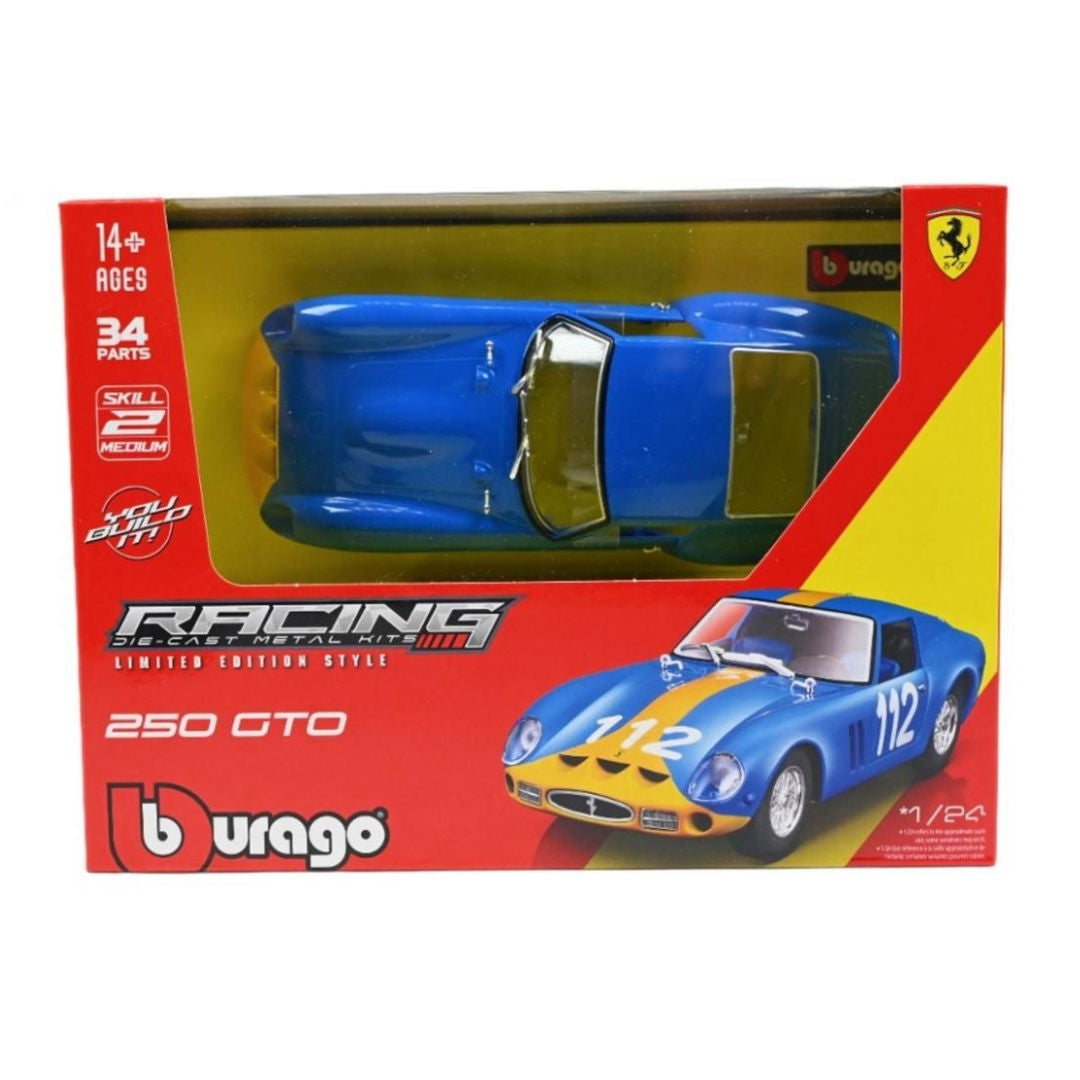 Bburago Racing Ferrari 250 GTO Die-cast Metal Kit, 1:24, 34 Parts, Blue, 3+ Years