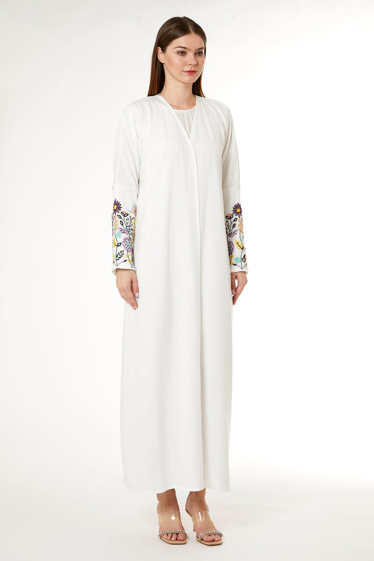 MOiSTREET White CEY Melange Embroidered Abaya