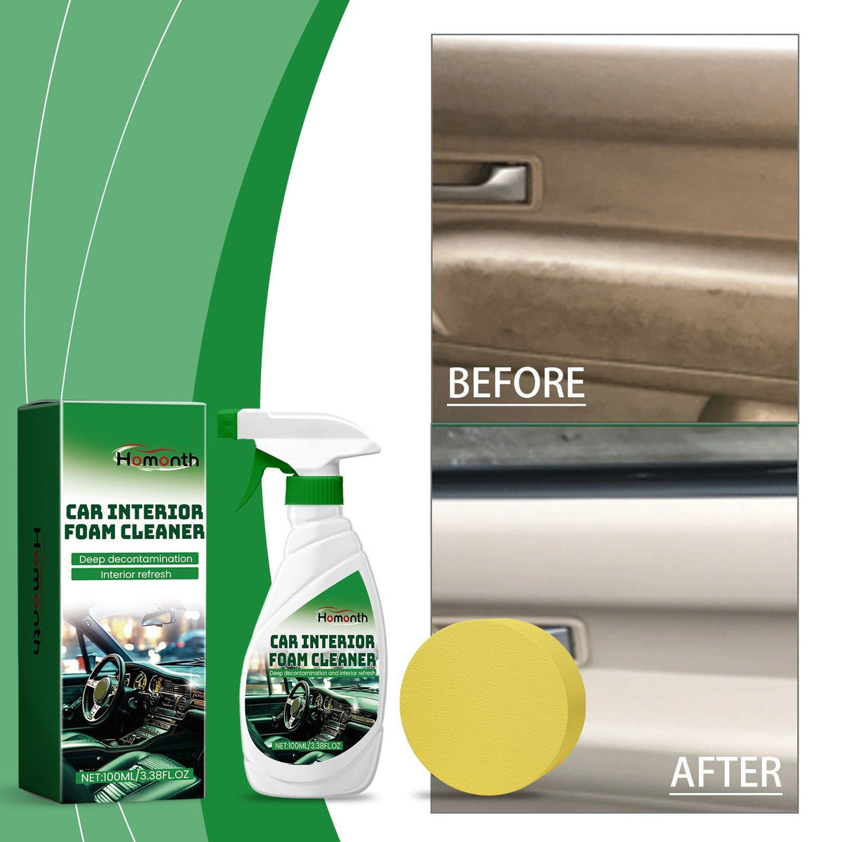 Car Interior Cleaning Foam, Deep Dirt & Oil Stain Remover, Easy Spray Wipe Solution ,1set