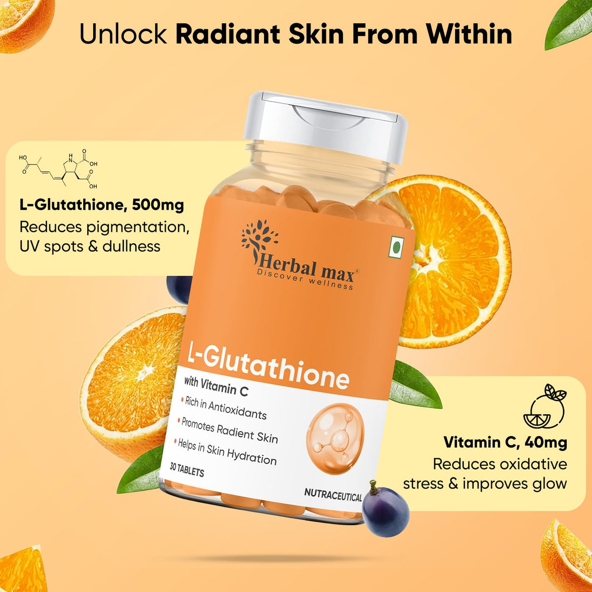 Herbal Max L-Glutathione with Vitamin C Tablets 30