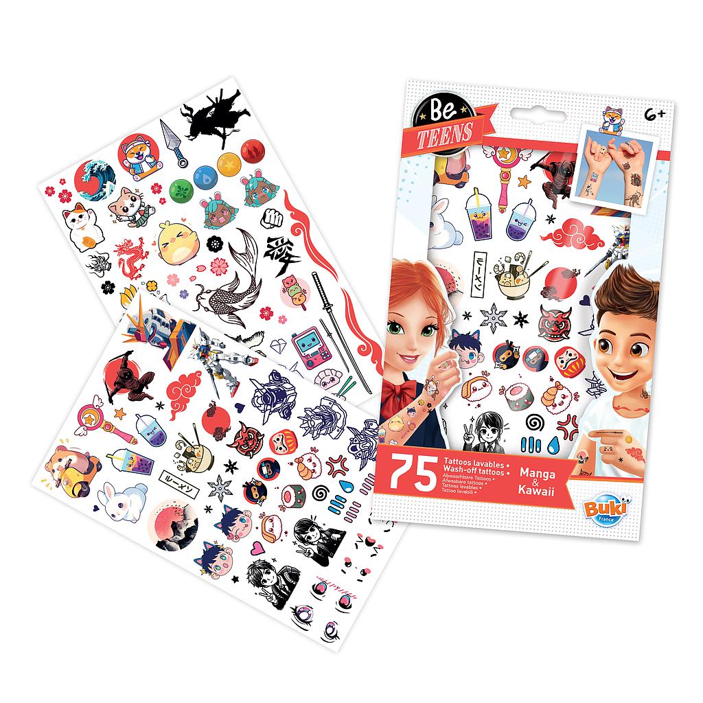 Buki France Be Teens Manga & Kawaii Wash-Off Tattoos, (Pack of 75)