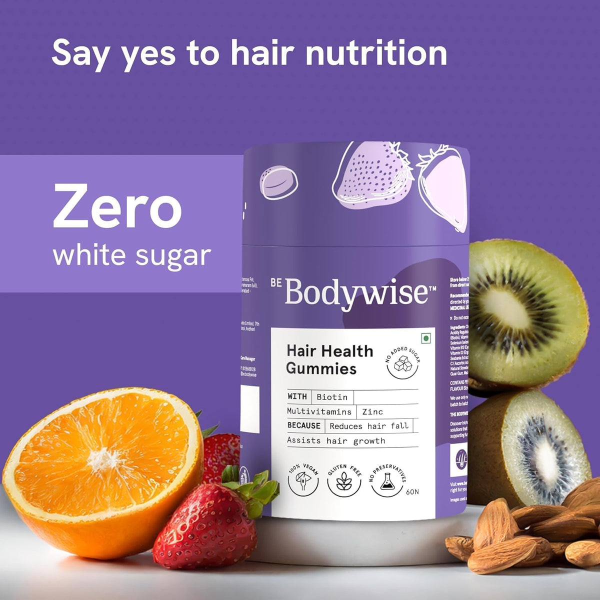 Be Bodywise Biotin Hair Gummies for Stronger, Shinier Hair & Nails | 60 Day Pack Strawberry