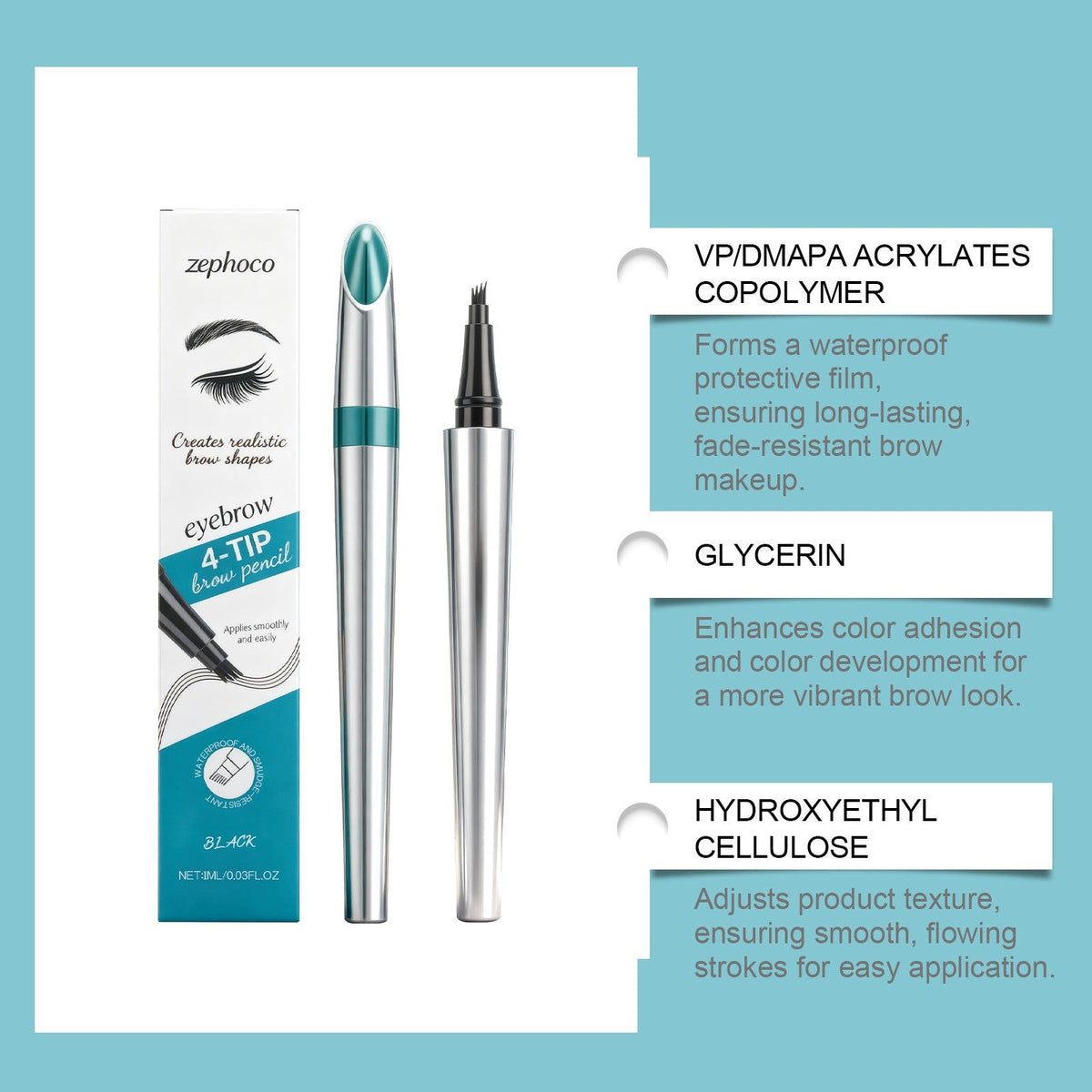 Anti-Glare Eyebrow Pencil, Waterproof, Long-Lasting, Natural Eyebrow Setting ,1ml