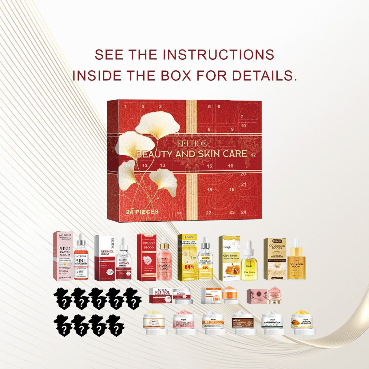 24 Cells Beauty Skin Care Set, Hydrating, Moisturizing, Anti-Aging, Christmas Surprise ,24 types of