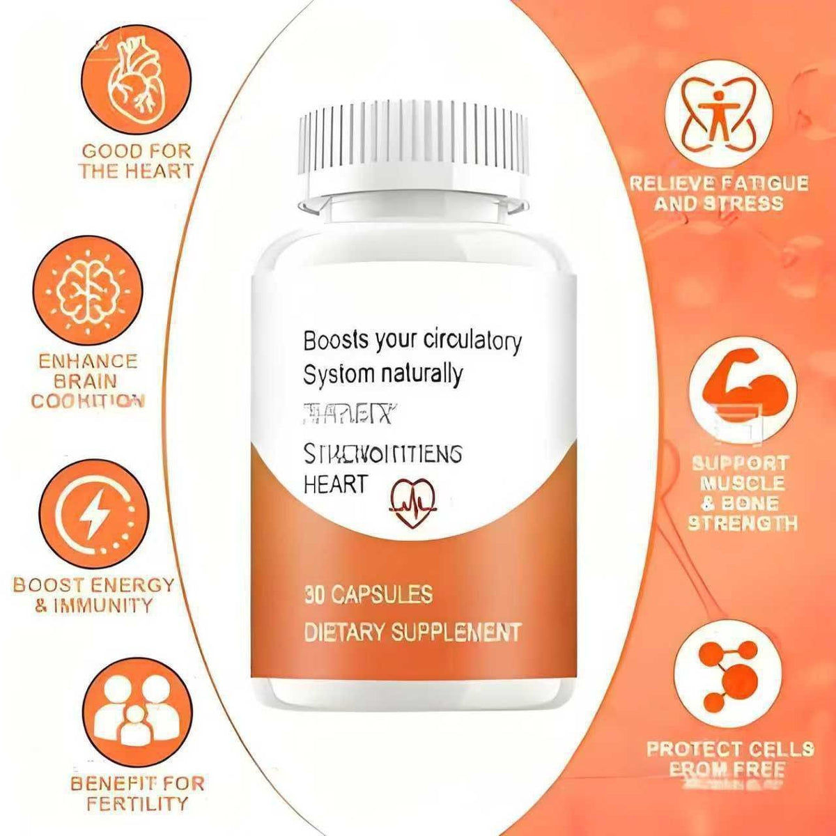 Heart Support Dietary Supplement Capsules, 30 Count - Promotes Circulatory Health & Immune Function, Antioxidant Formula