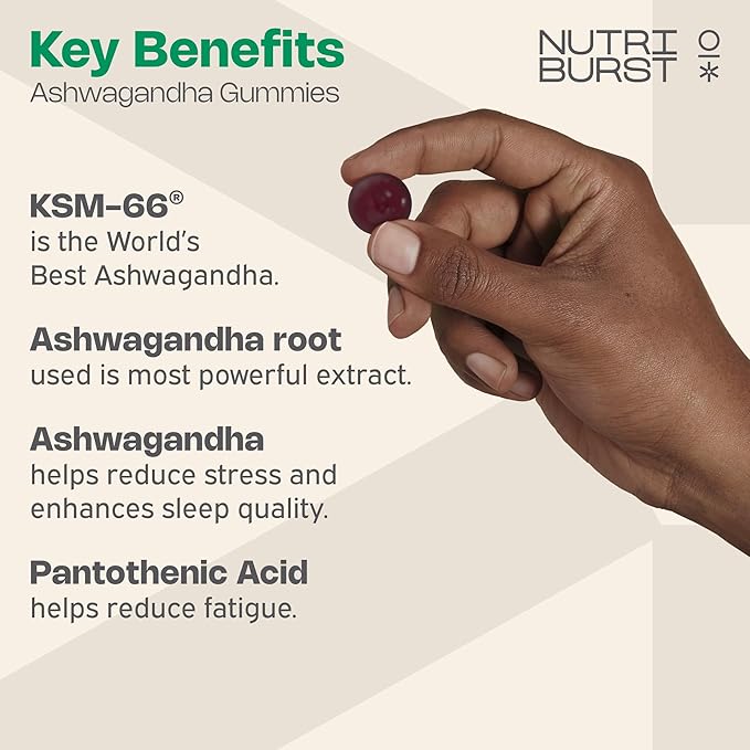NutriBurst Ashwagandha KSM66 Tropical Fruits Flavor (60 Gummies)