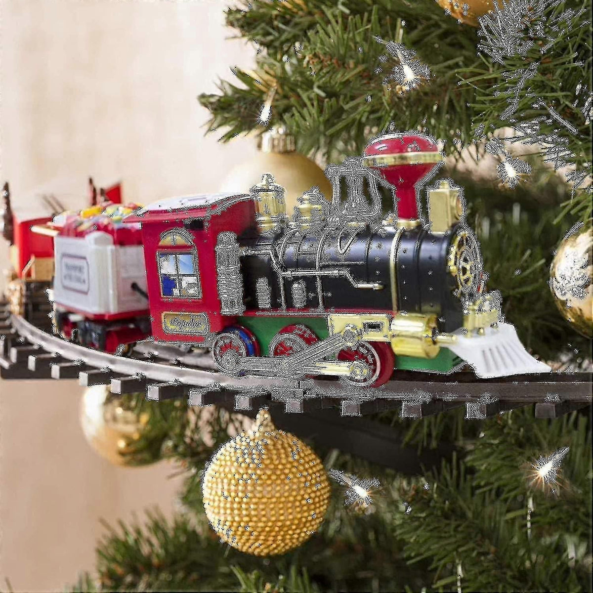 Battery-Powered Christmas Train Decor with 33 Lights - Musical Tree Centerpiece Decoration for Holiday Festivities