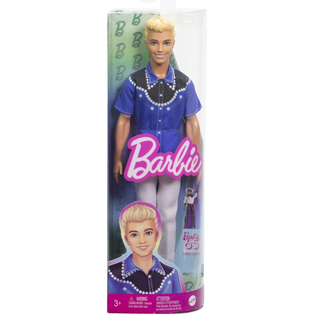 Barbie Fashionistas Ken Doll #226, 65th Anniversary Collectible with Western Outfit, Blonde Hair