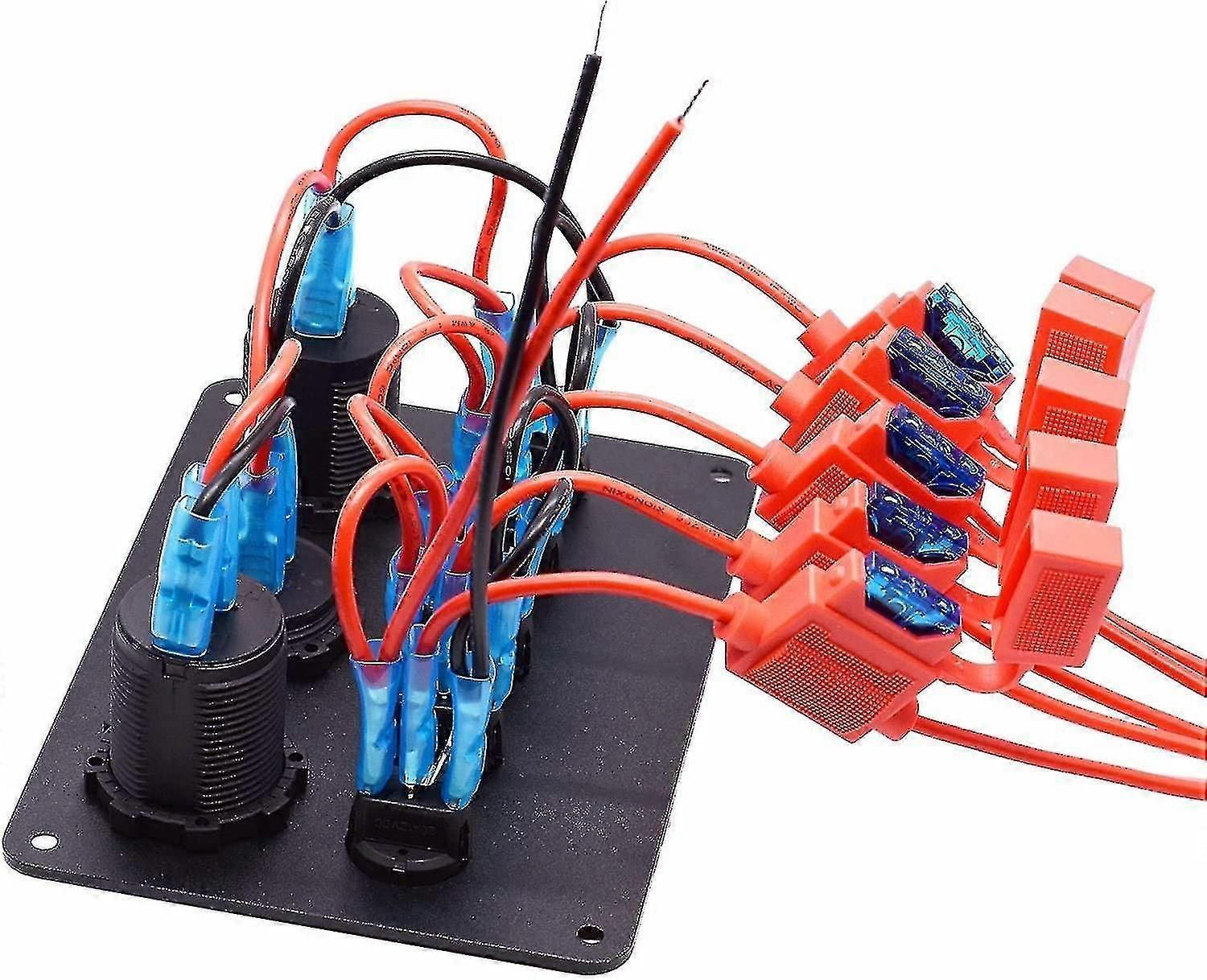 12v / 24v Control Panel, 5 Groups Of Rocker Switch Panels, With 5v 4.2a Dual Usb Charger, Waterproof Led Voltmeter