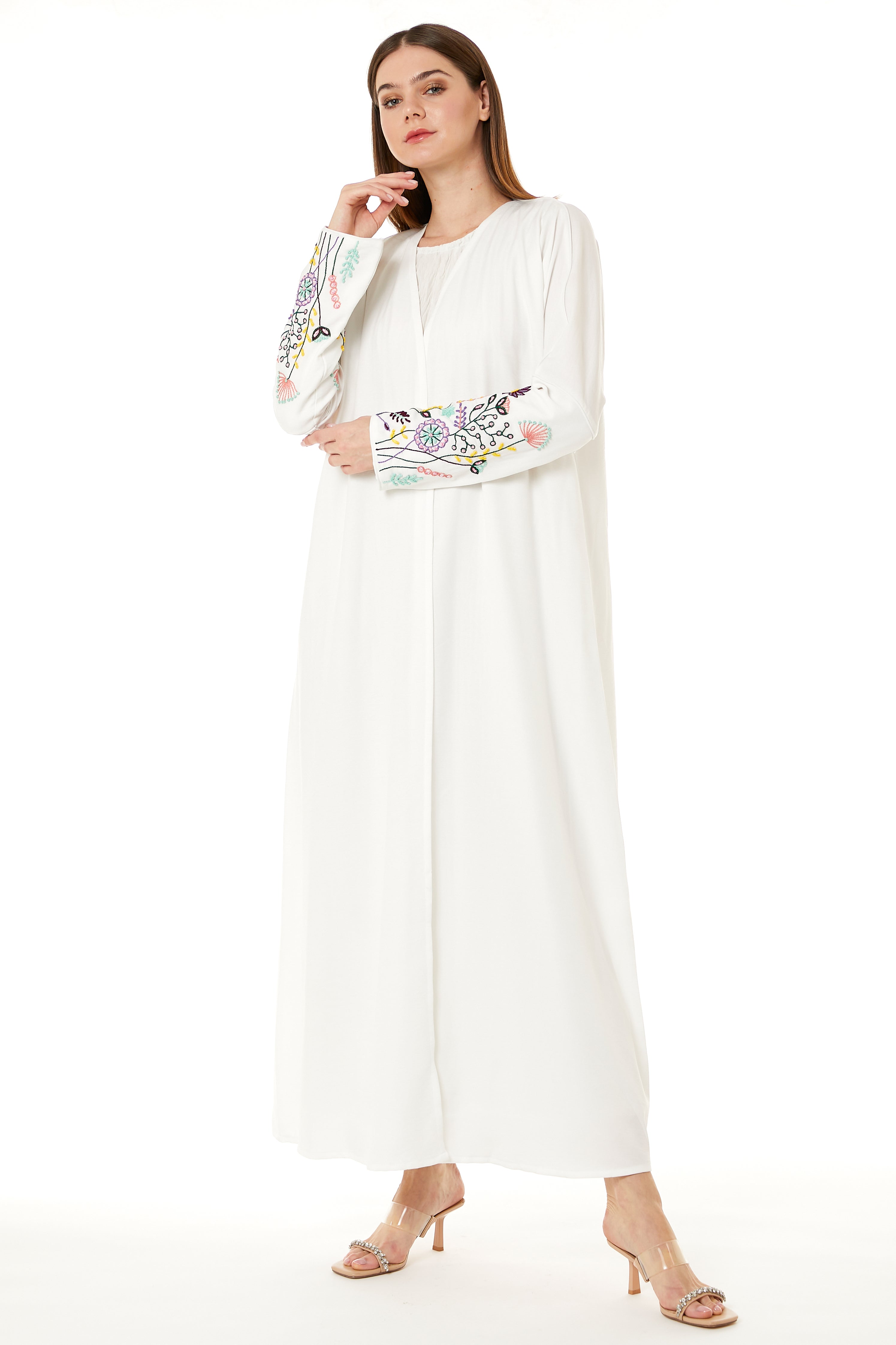 MOiSTREET White CEY Melange Embroidered Abaya