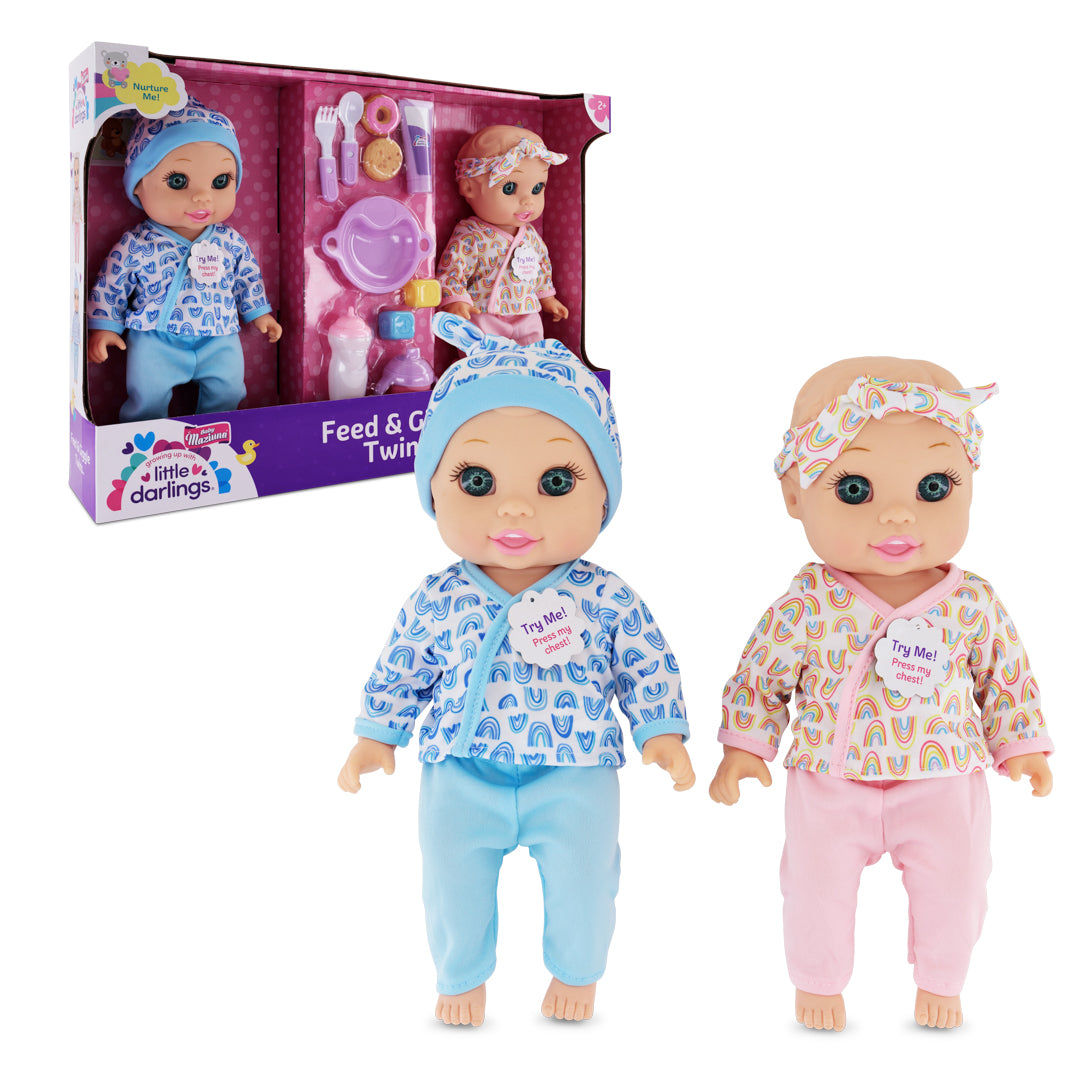 Baby Maziuna Little Darlings Feed & Giggle Twins Interactive Baby Dolls Playset, 30.48cm, 24 Months+