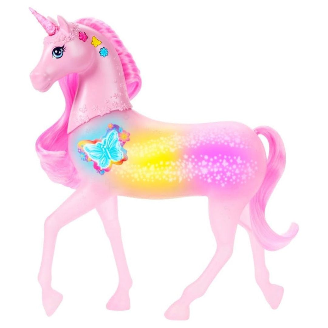 Barbie Sparkle Lights Interactive Unicorn Toys With 20 Interactive Combos Of Lights, Sounds & Music, Press Buttons & Pet Head To Play