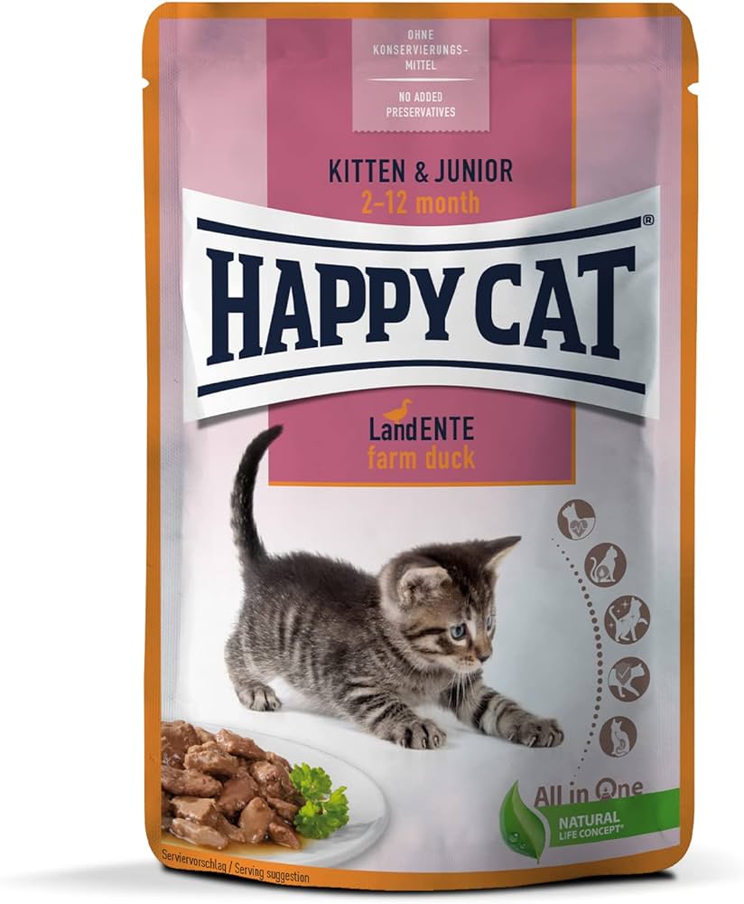 Happy Cat MIS Kitten & Junior Farm Duck - 85g (Set of 4)
