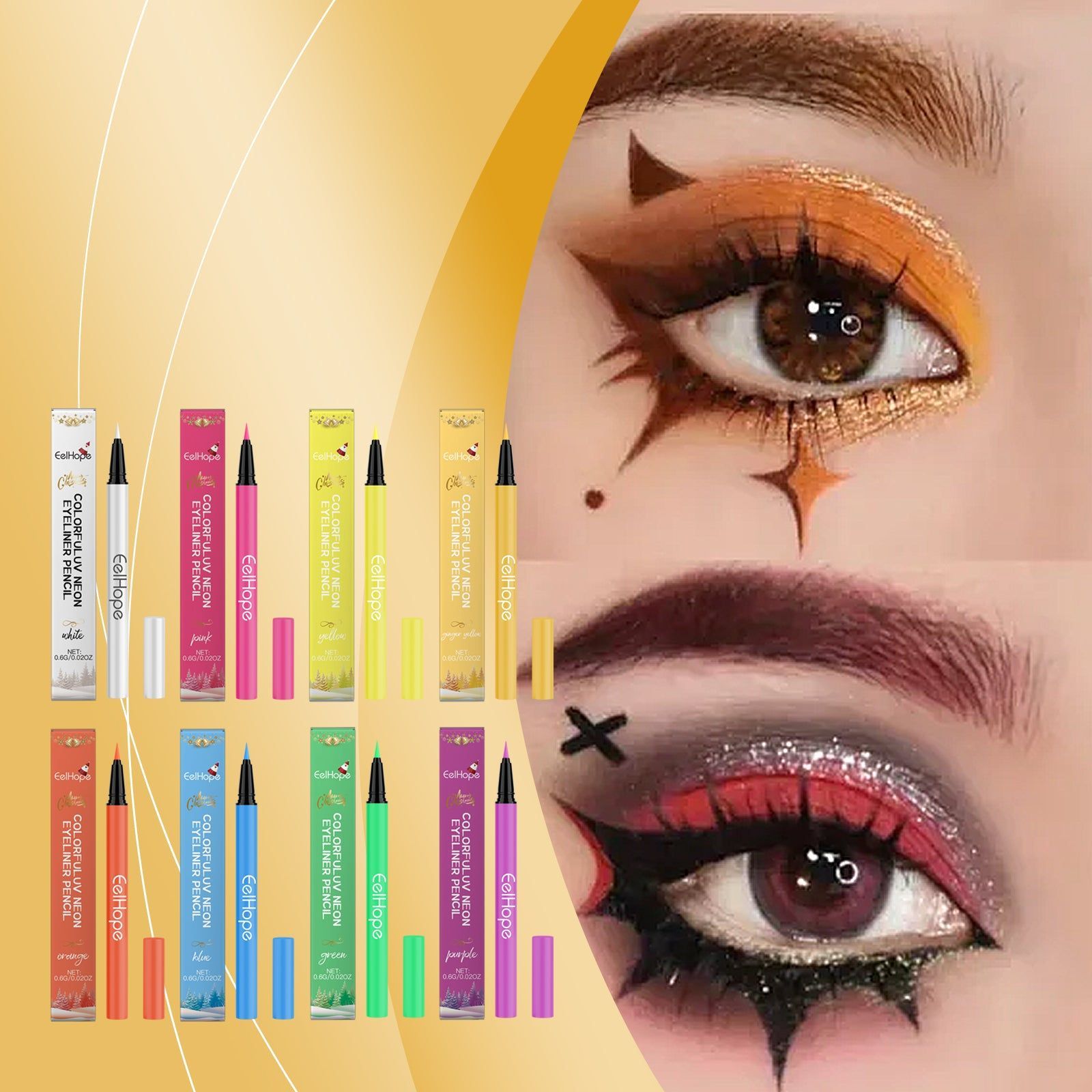 8-Color Neon UV Liquid Eyeliner, Long-Lasting, Quick-Dry, Party Makeup, Beauty Products ,0.6g