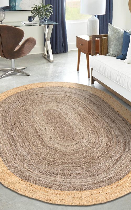 Handmade Round Grey & Natural Jute Rug – Grey Inner with Natural Border | Eco-Friendly Area Rug
