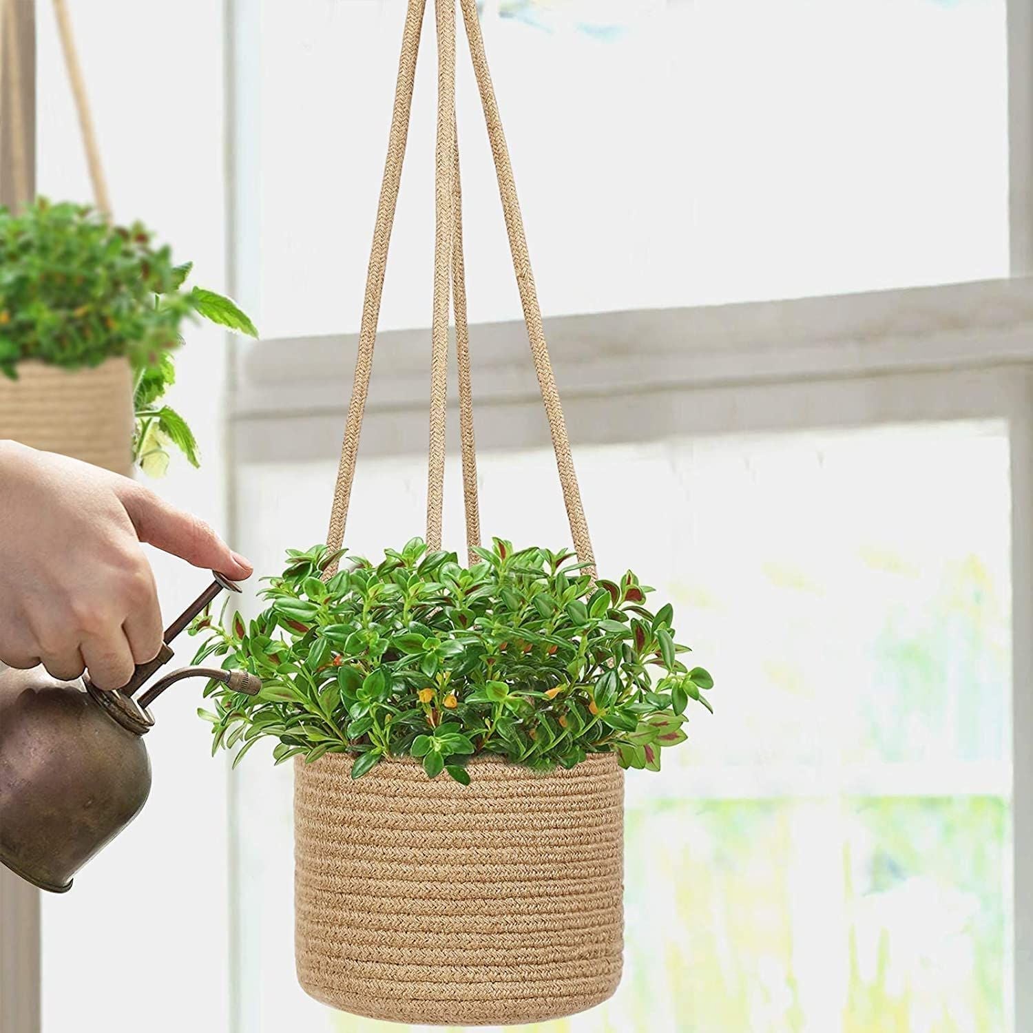 AIESY® Indoor Cotton Cord Hanging Planter Woven Basket